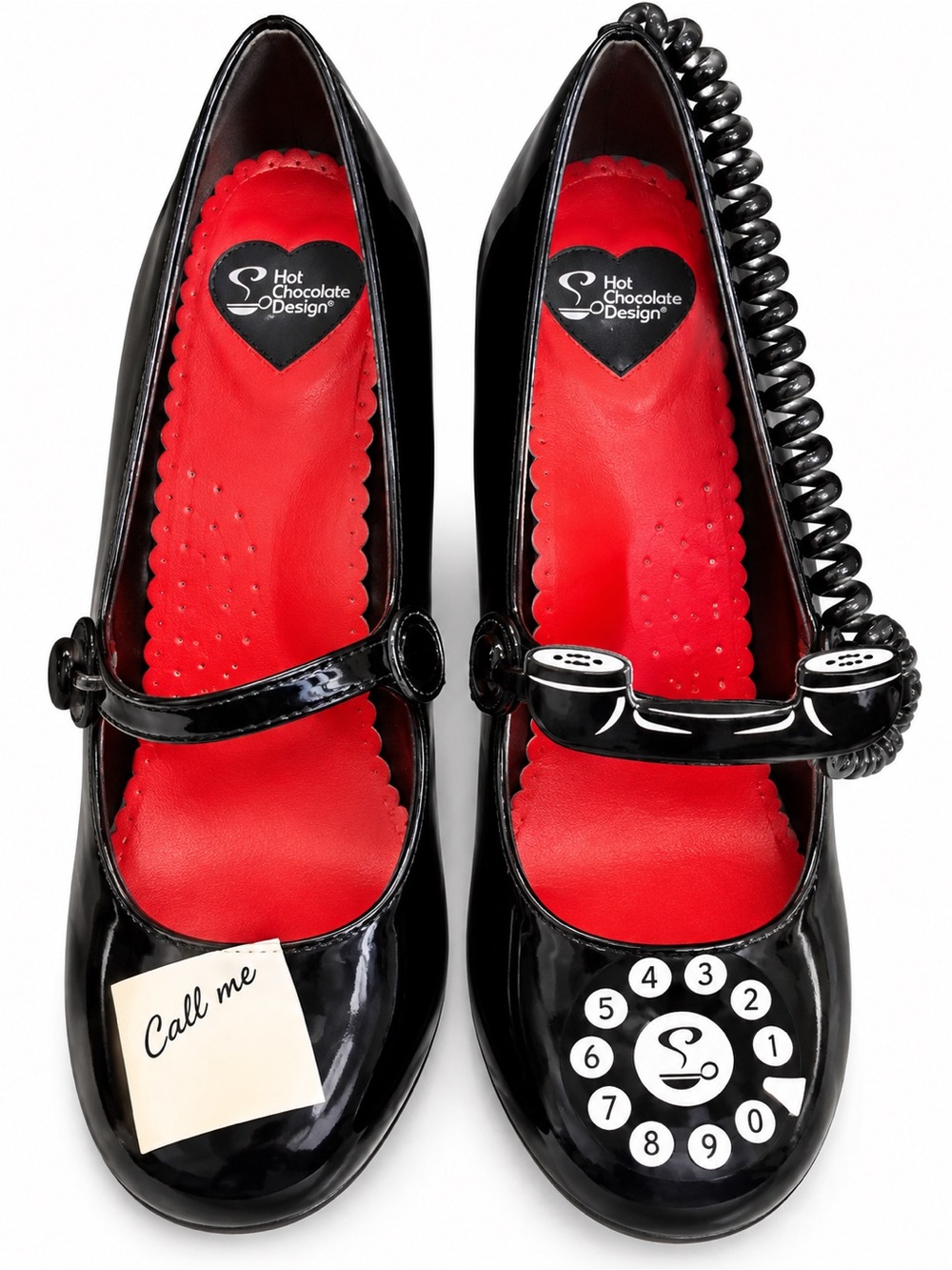 Hot Chocolate Design Black Patent Mary Jane Heels with Red Insole